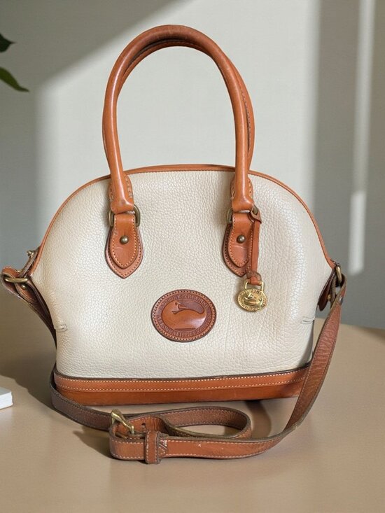Vintage Dooney & Bourke Norfolk Satchel Bone Leather With British Tan Trim All-W - Picture 2 of 14